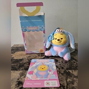 Authentic Disney Miniso Winnie Eeyore Plush Vinyl Face Bag Pendant